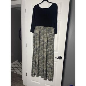 Hemish USA 3/4 sleeve Empire Waist Maxi dress 1xl black Green Camouflage NWT